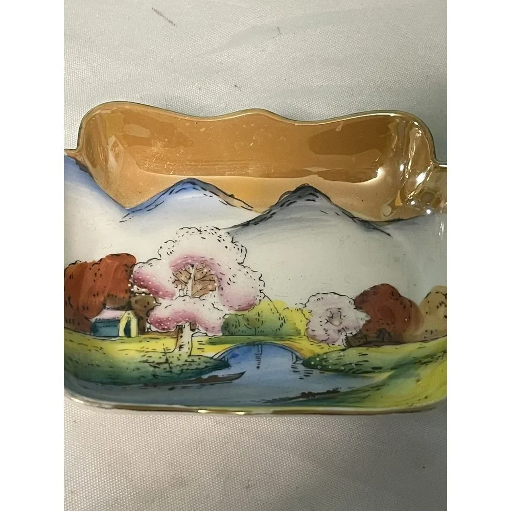 Noritake Trinket Dish Lustre‎ Japanese Handpainted Temple 4